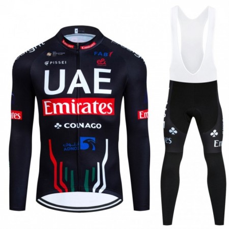 Cykeltøj Langærmet + Bib Cykelbukser 2024 UAE Team Emirates Sort